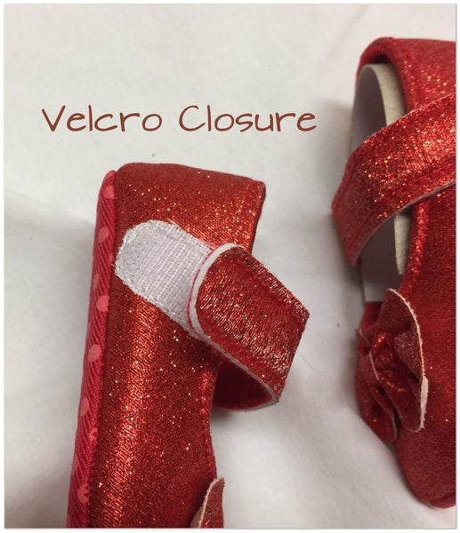 Baby Girls Size 1 Sparkly RED Shoes Velcro Close - NEW