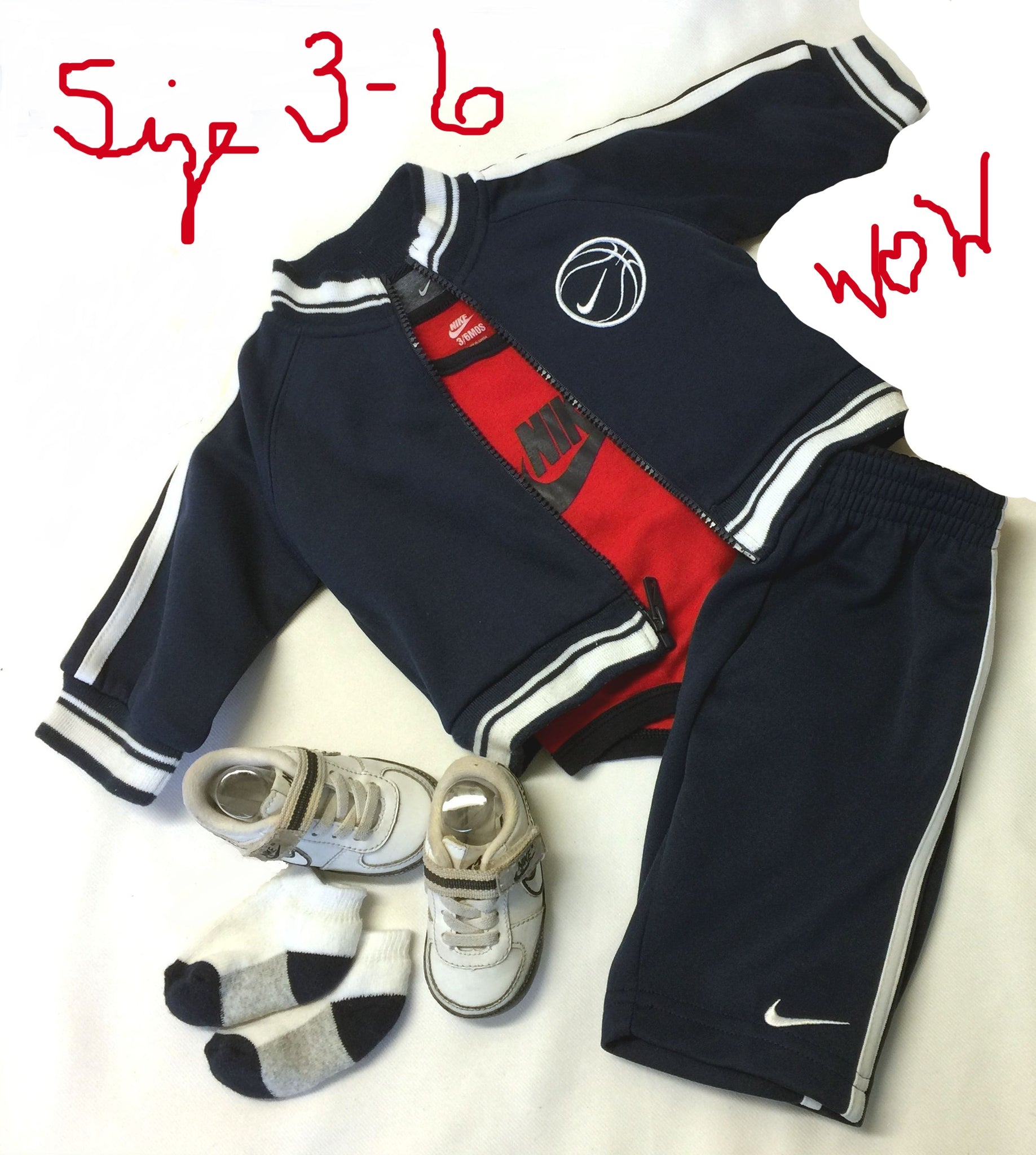 Baby Boys Size 3-6 Three Piece NIKE SUIT & Swoosh NIKE Crib Shoes Too!  * Like NEW* SALE