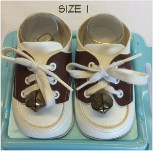 BABY BOYS Size 1 BROWN & WHITE SADDLE CRIB Shoes! True Retro Made in USA