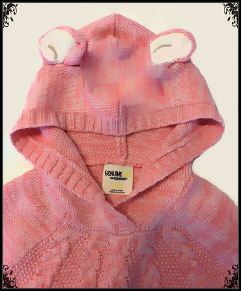 BABY GIRLS Size 12 Months OSH KOSH Knit HOODED CAPE w/EARS - Vintage RARE