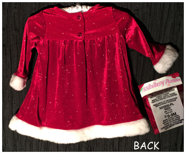 Baby Girls Size 6-9 Months Santa Claus CHRISTMAS Red & White SPARKLY DRESS