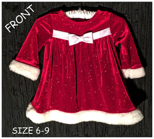 Baby Girls Size 6-9 Months Santa Claus CHRISTMAS Red & White SPARKLY DRESS