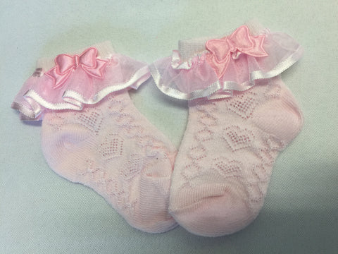 NEW Baby Girls Pretty LACEY White, Pink & Yellow SOCKS *SIZE 0-6 Months*