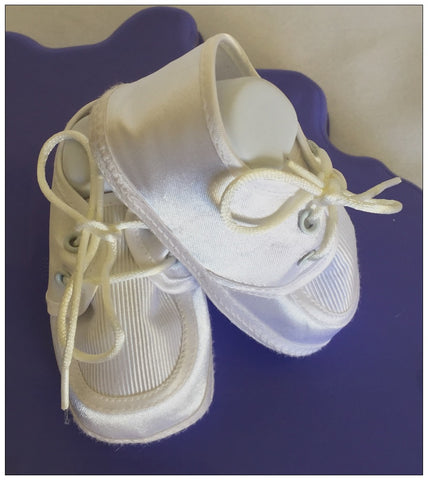 Boys and/or Girls Size 2 White Satin Crib Shoes BABY DEER *NEW*