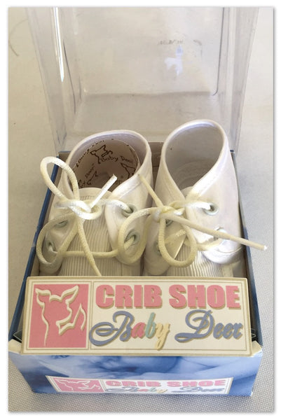 Boys and/or Girls Size 2 White Satin Crib Shoes BABY DEER *NEW*