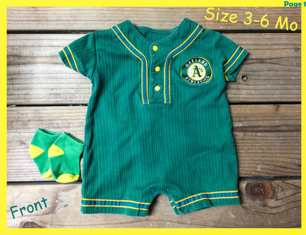 Baby Boys Size 3-6 Month OAKLAND A's Vintage Baseball Romper Outfit