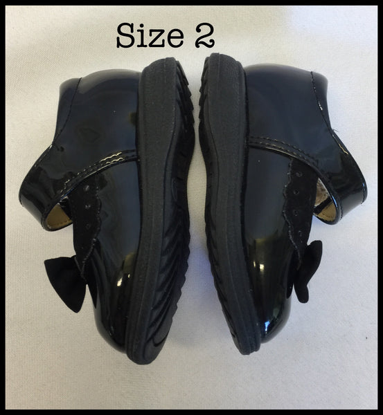 Girls Size 2C Black Patent Leather with Velvet Bow Shoes - Sale Pending