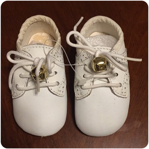 Baby Boys Size 1 or 0-3 LEATHER White Crib Soft Sole Shoes - VINTAGE NEW