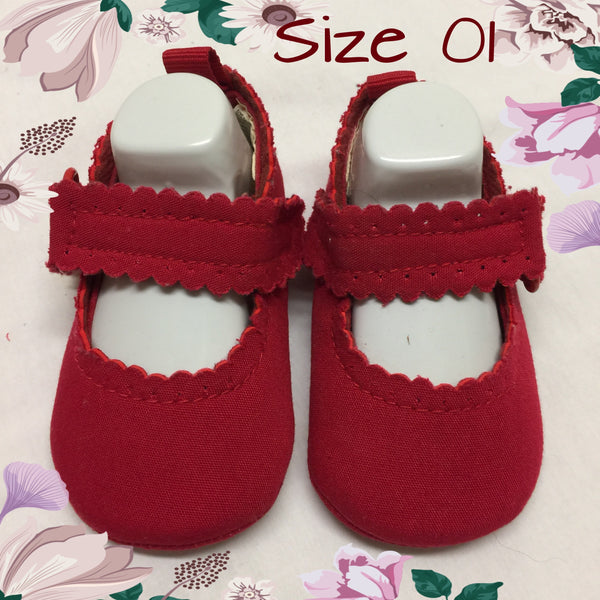 Baby Girls Size 1 RED Cloth Crib Shoes - Clean & Sweet!