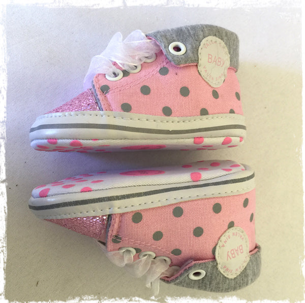 Baby Size Size 1 or 0-3 Valen Sinia Pink/Gray Polka Dot High Top Sneakers  - Look New