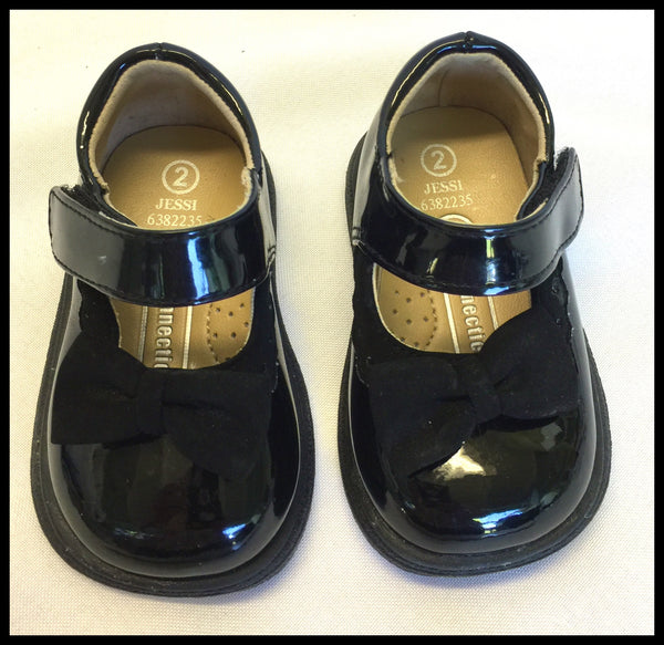 Girls Size 2C Black Patent Leather with Velvet Bow Shoes - Sale Pending