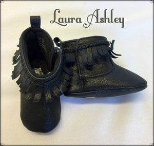 Girls Size 2C LAURA ASHLEY Fringed SPARKLY  BLACK BOOTS - Wow!