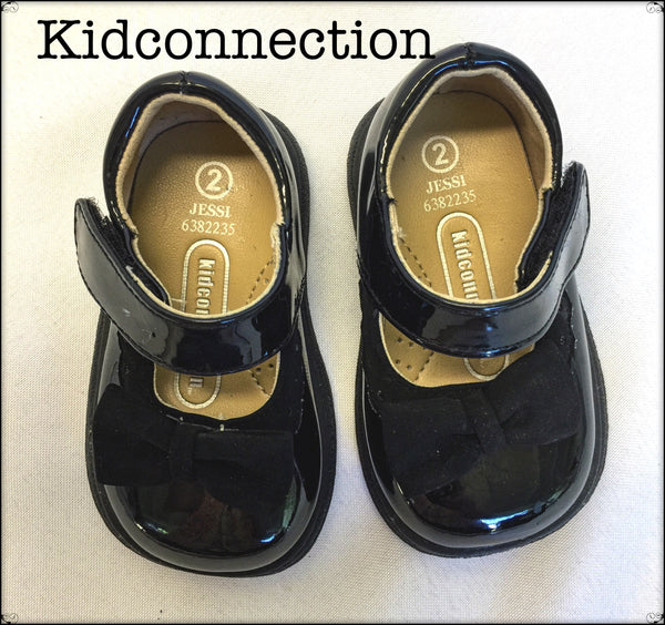 Girls Size 2C Black Patent Leather with Velvet Bow Shoes - Sale Pending