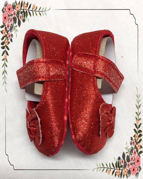 Baby Girls Size 1 Sparkly RED Shoes Velcro Close - NEW