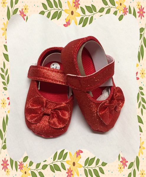 Baby Girls Size 1 Sparkly RED Shoes Velcro Close - NEW