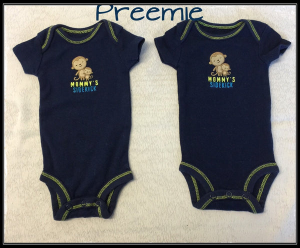 Baby Boys PREEMIE Solid Navy Blue Monkey TOP